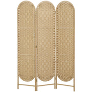 Paravent bohème, séparateur de pièce pliable à 3 panneaux avec partie supérieure arquée pour chambre, salon ou bureau, en bois naturel