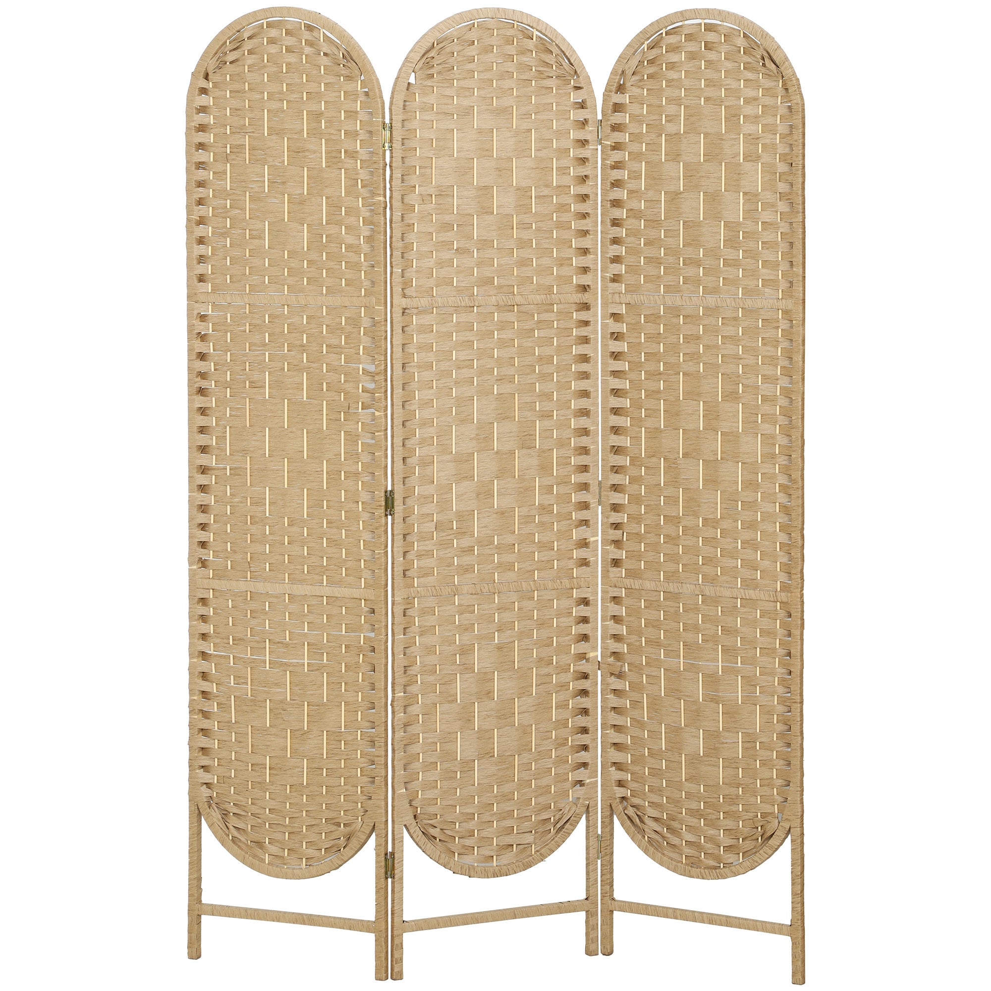 Paravent bohème, séparateur de pièce pliable à 3 panneaux avec partie supérieure arquée pour chambre, salon ou bureau, en bois naturel
