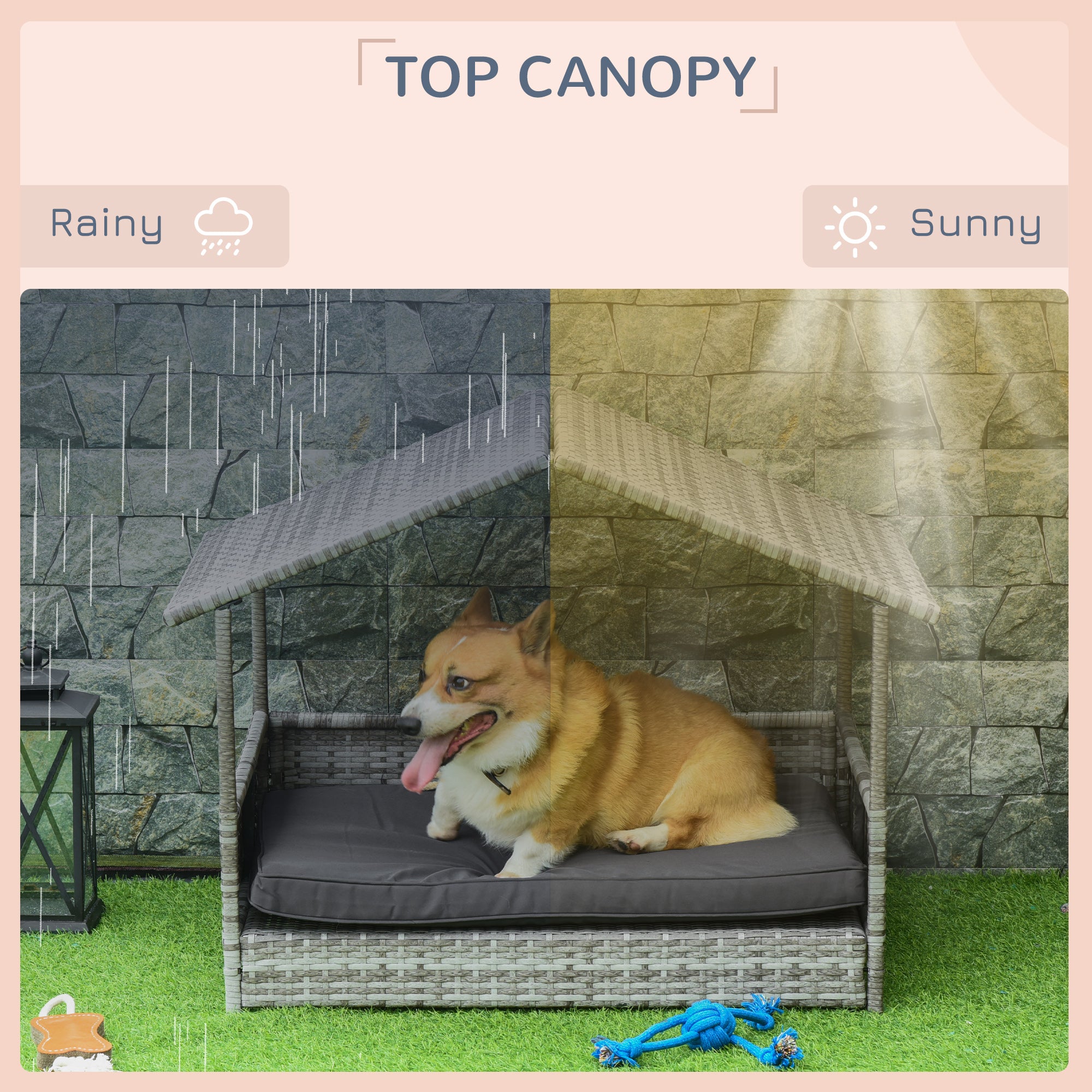 Maison pour animaux en osier, lit pour chien, mobilier en rotin d’intérieur/extérieur avec coussin