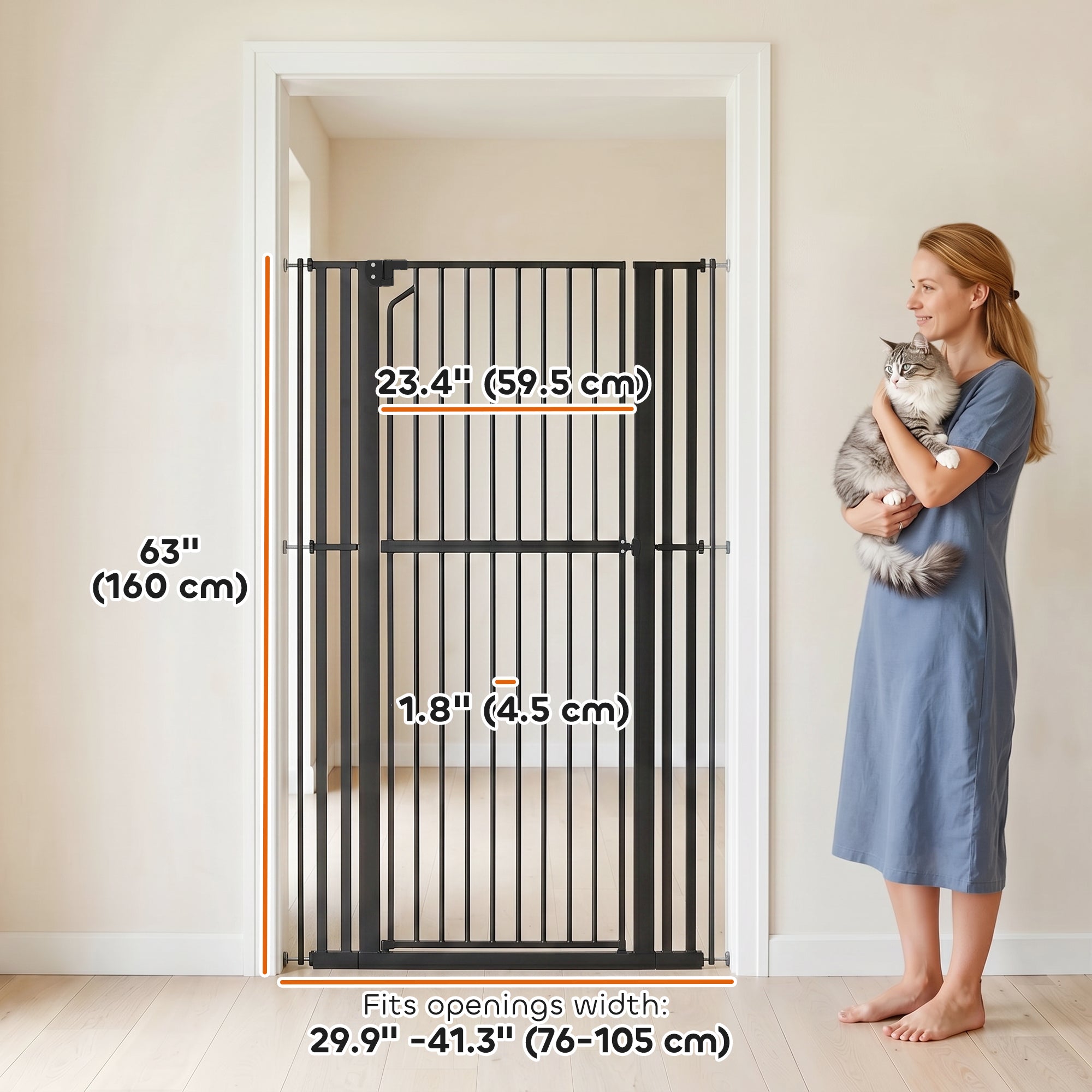 Barrière pour animaux extra haute de 63", largeur réglable de 30 à 41", barrière pour bébé à pression pour portes, couloirs et escaliers