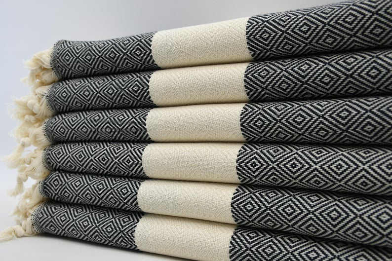 VENICE BLACK TURKISH TOWEL-Turkish Towel-DECOROLALA