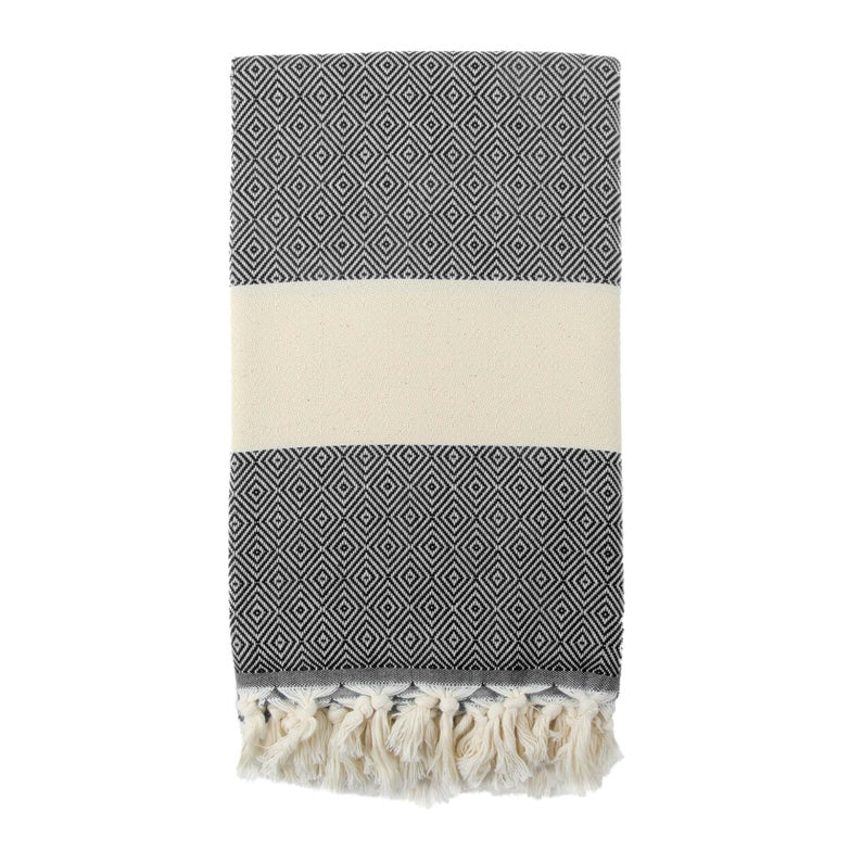 VENICE BLACK TURKISH TOWEL-Turkish Towel-DECOROLALA
