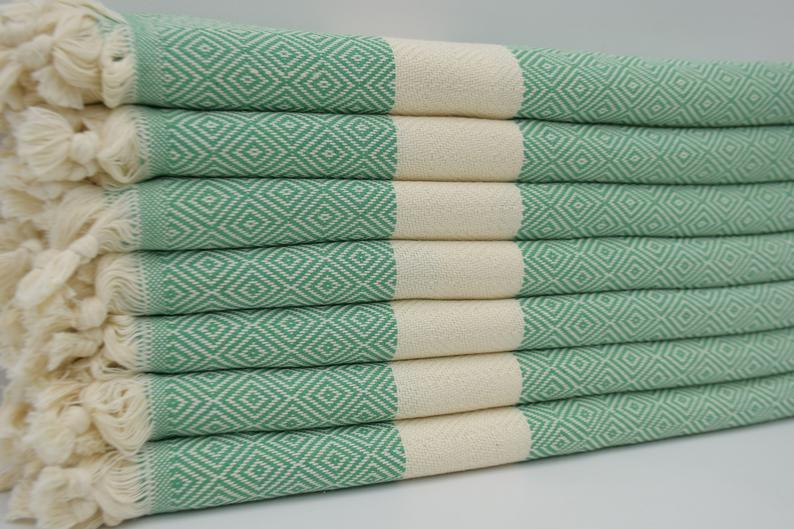 VENICE GREEN TURKISH TOWEL-Bath Towels-DECOROLALA