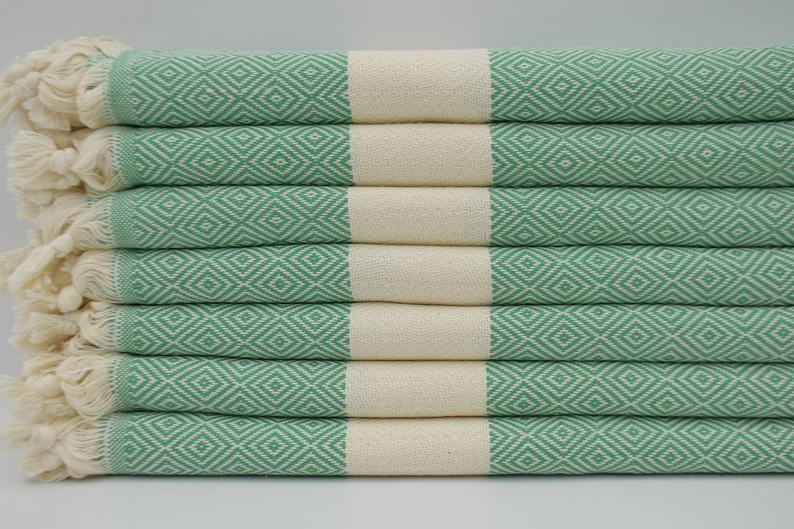 VENICE GREEN TURKISH TOWEL-Bath Towels-DECOROLALA