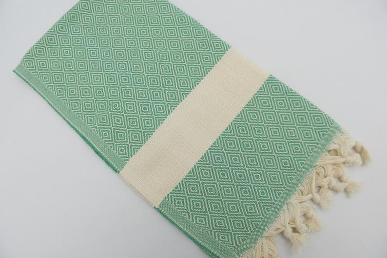 VENICE GREEN TURKISH TOWEL-Bath Towels-DECOROLALA