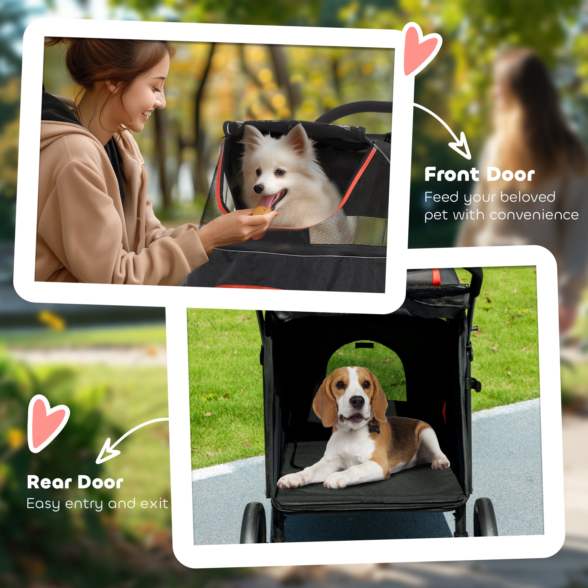 Foldable Pet Stroller with Universal Front Wheels, Shock Absorber, Dog Cat Carriage for Large & Medium Dogs, Black