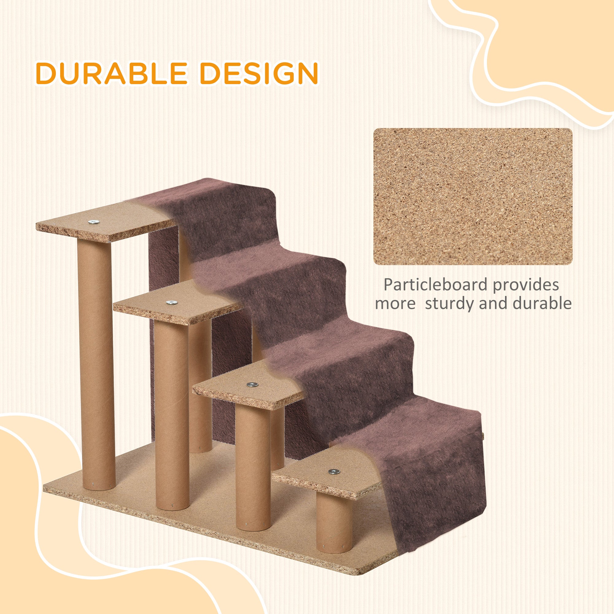 4-Step Dog Ramp for Sofa, Bed, and Couch, with Removable Cover, Brown