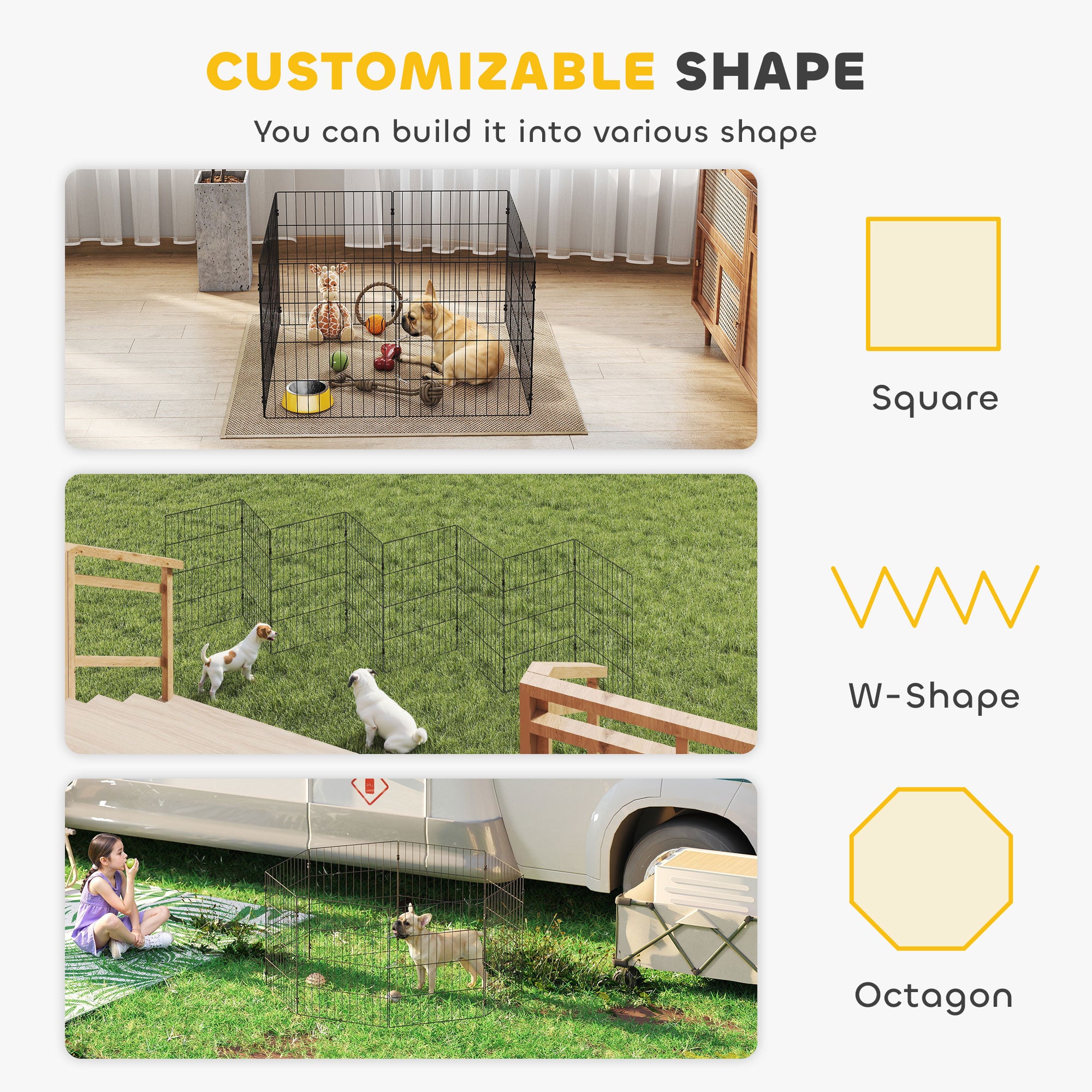 Foldable Metal Exercise Dog Playpen, Expandable Pet Fence Indoor Outdoor Use for Small Dogs, 20" x 24", 8 Panels, Black