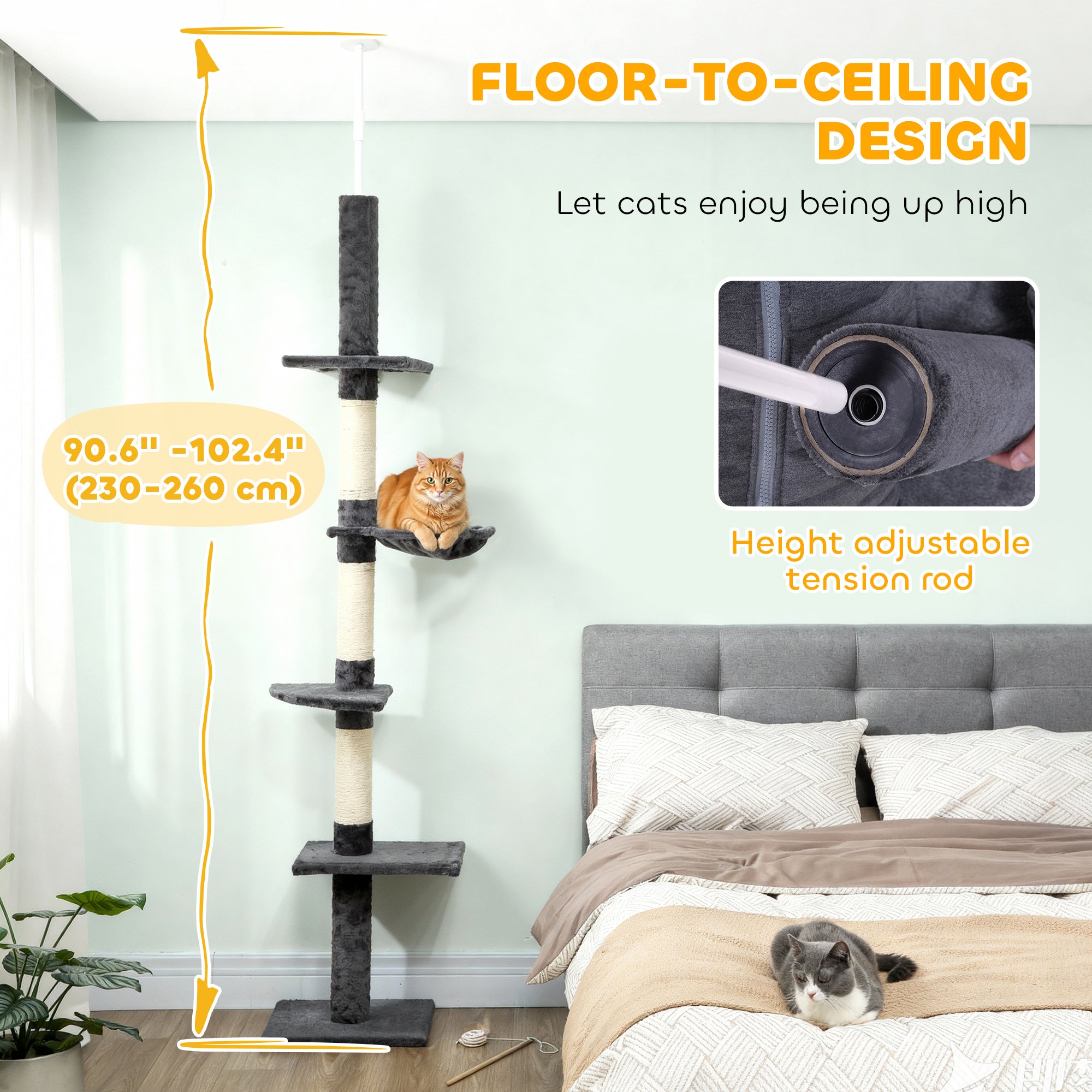 8.5ft Cat Climbing Tree 5-Tier Kitty Activity Center with Scratching Post  Dark Grey
