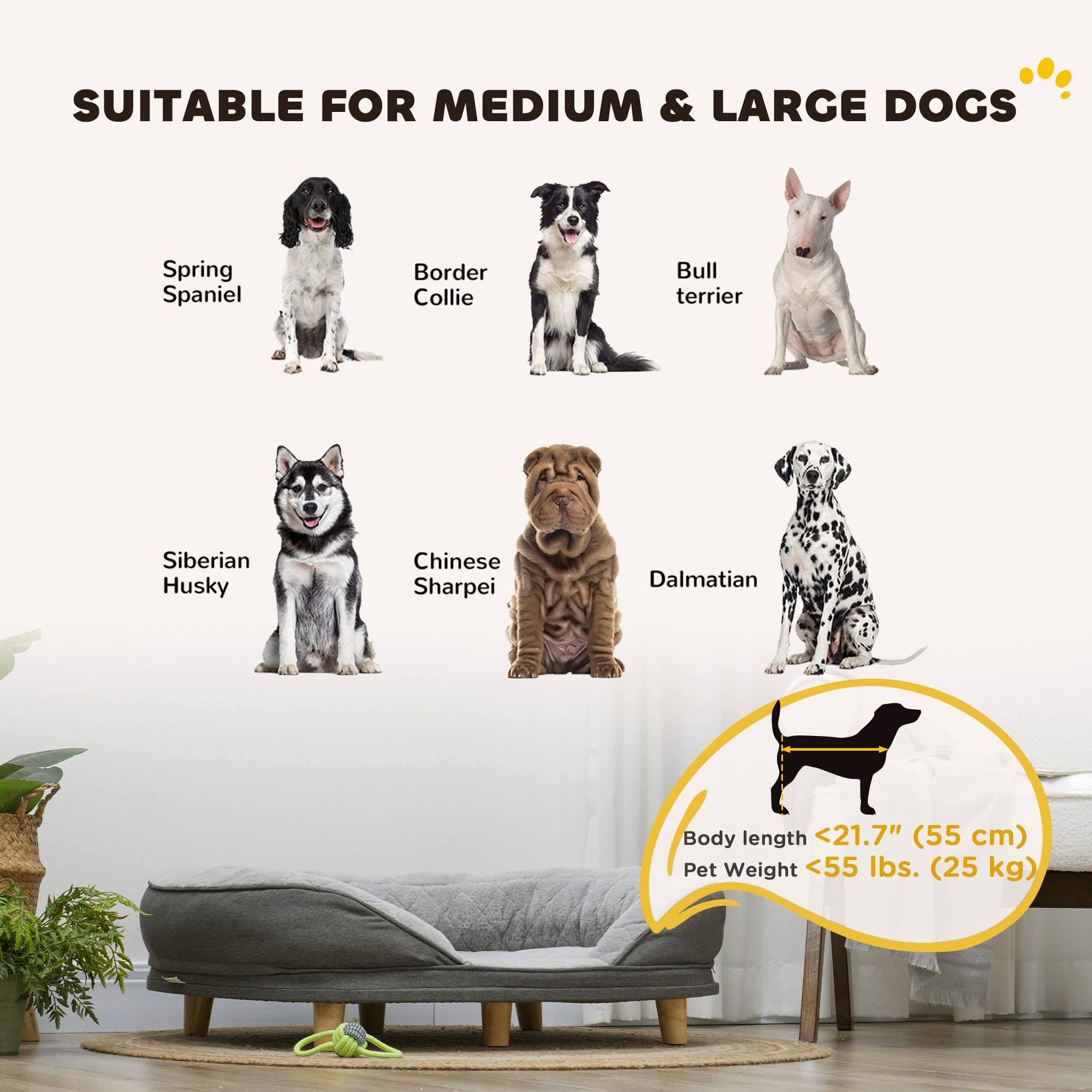 Pet Sofa Bed for Large Dogs with Removable Cushion, Washable Cover, Anti-slip Foot Pads, Grey