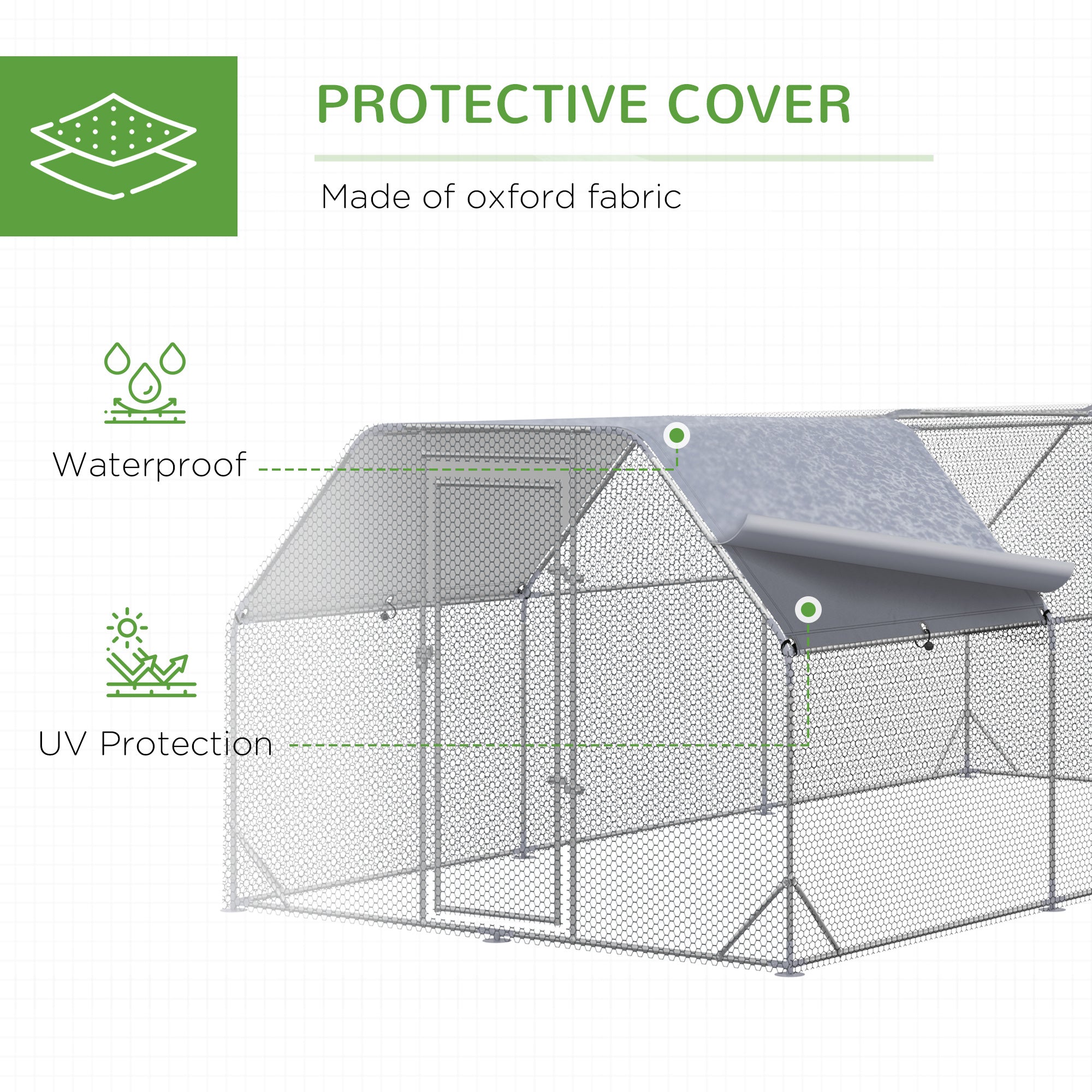 Chicken Run Outdoor, Galvanized Large Metal Chicken Coop Cage, Walk-in Enclosure Poultry Hen Run House Playpen Rabbit Hutch with Flat Roof, Cover, 9.2'x18.7'x6.5', Silver