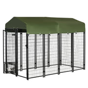 Chenil extérieur pour chien, parc-cage verrouillable pour animaux, clôture en acier à fils soudés, supports de bols rotatifs, vert