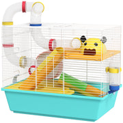 3 Tiers Hamster Cage for Gerbil, Dwarf Hamster with Tunnels, Water Bottle, Exercise Wheel, 18" x 11" x 15" - Light Blue