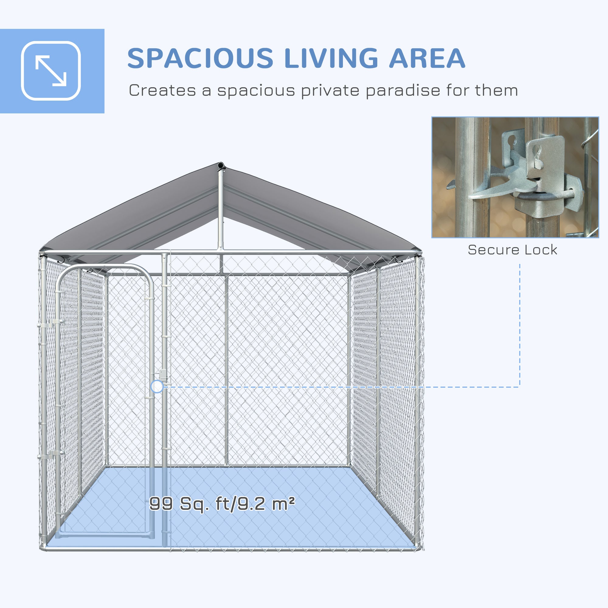 Dog Kennel Outdoor, Heavy Duty Playpen with Secure Lock, Cover, for Backyard & Patio, 13.1' x 7.5' x 7.5'