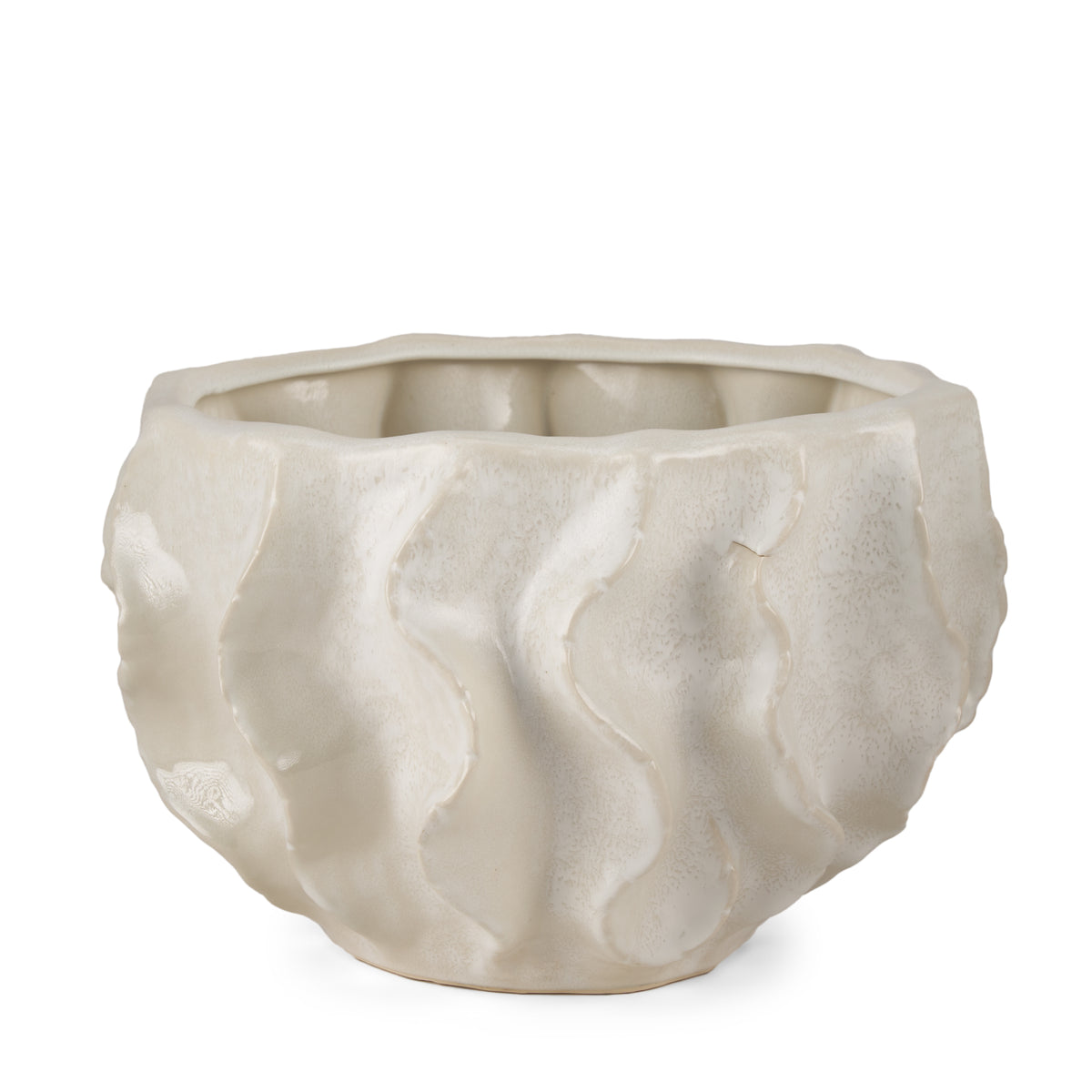 Vahn Sculptural Cream Glazed Decorative Ceramic Bowl-Vase-DECOROLALA