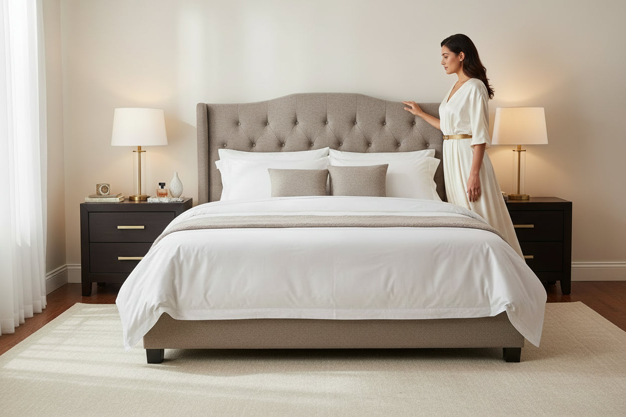 Valente Button-Tufted Headboard - Stone-Bedroom-DECOROLALA