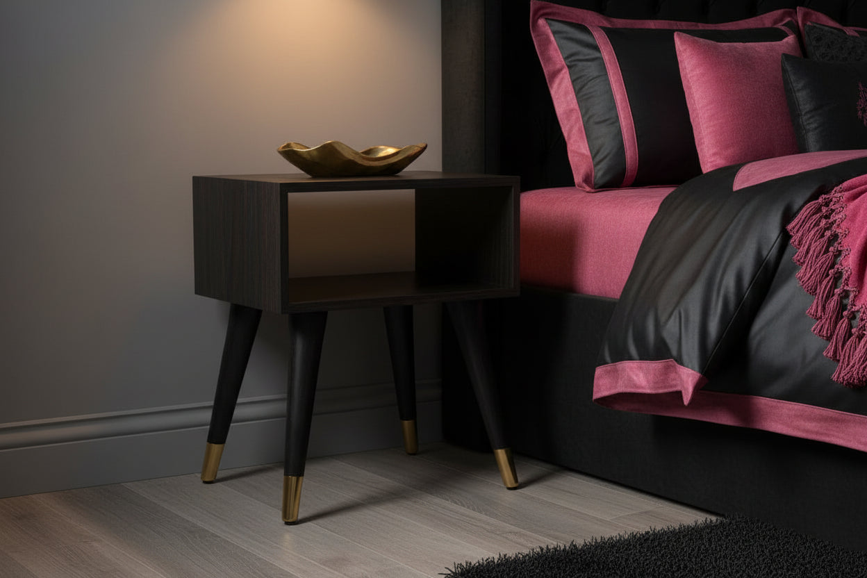 Valenza Bedside Table - Carbon Ash Solid Mango Wood-Nightstand-DECOROLALA