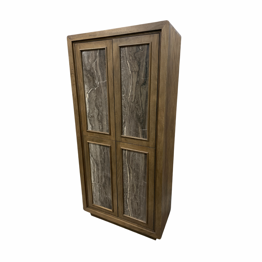 Valterra Dark Wood w/ Cappuccino Marble 4 Door Tall Cabinet-Cabinets-DECOROLALA