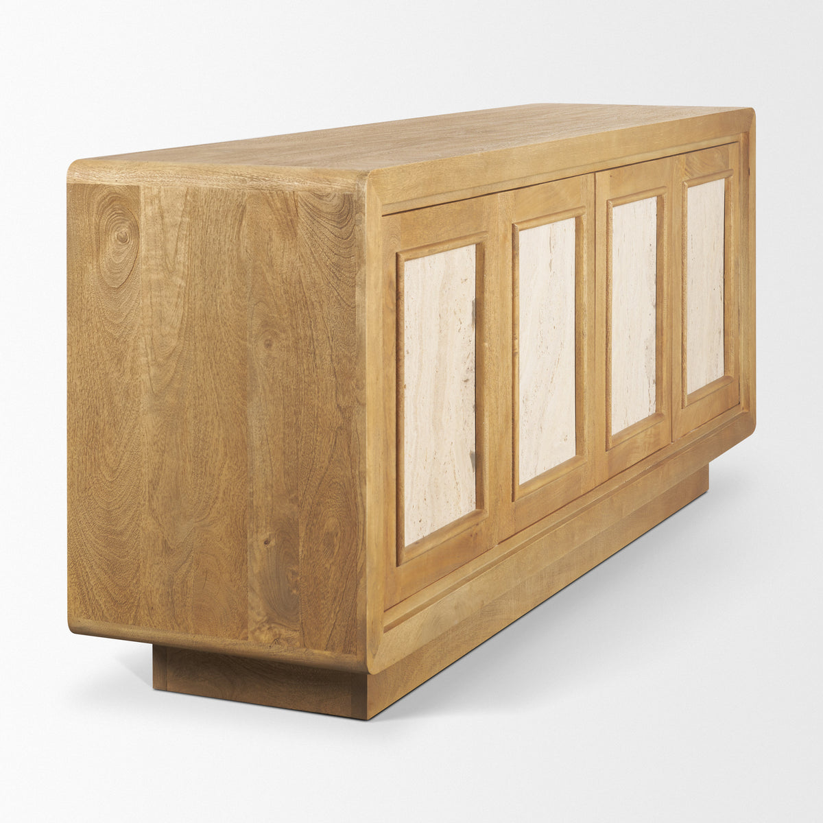 Valterra Light Brown Wood w/ Travertine 4 Door Sideboard-Sideboards & Buffets-DECOROLALA