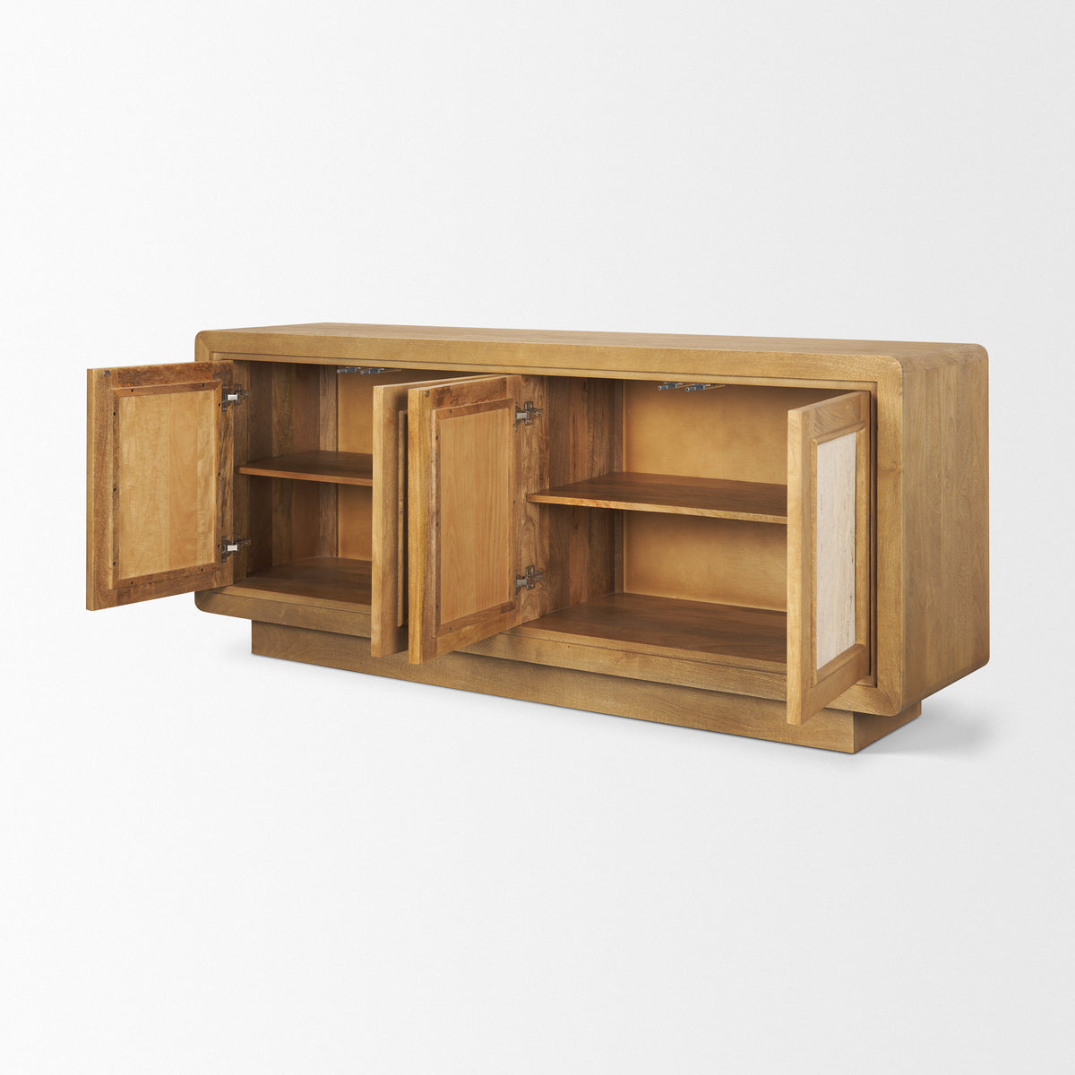 Valterra Light Brown Wood w/ Travertine 4 Door Sideboard-Sideboards & Buffets-DECOROLALA