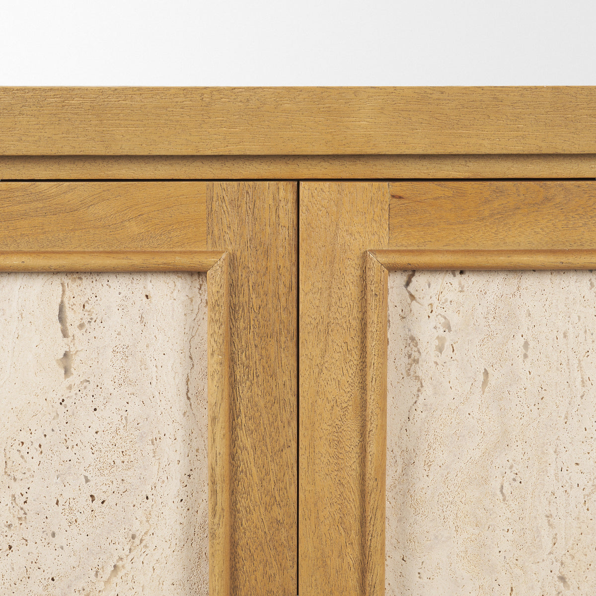 Valterra Light Brown Wood w/ Travertine 4 Door Sideboard-Sideboards & Buffets-DECOROLALA