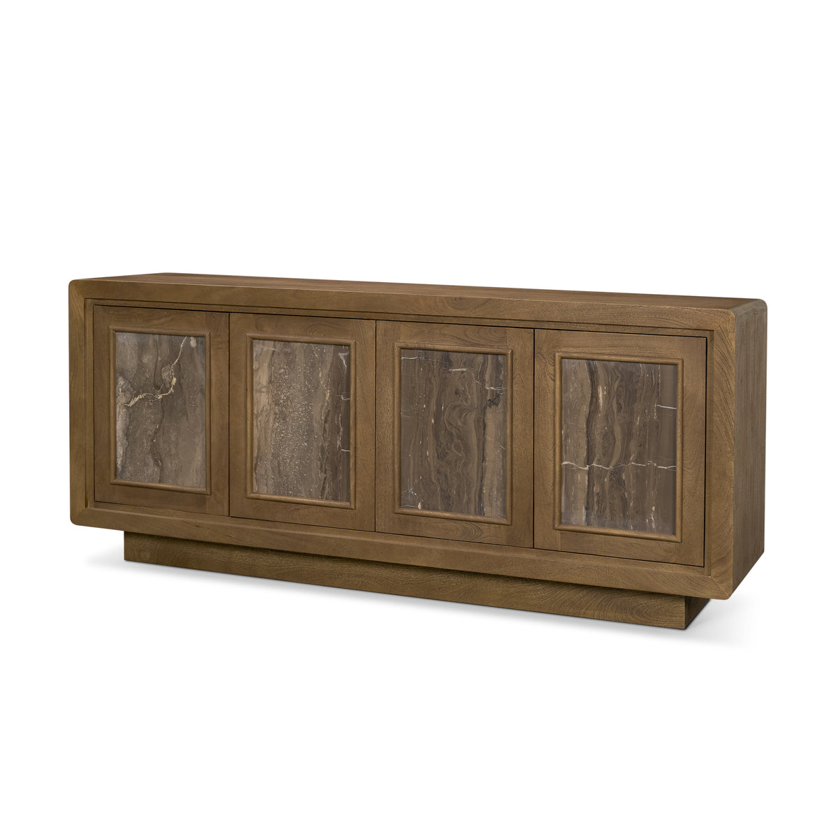 Valterra Light Brown Wood w/ Travertine 4 Door Sideboard-Sideboards & Buffets-DECOROLALA