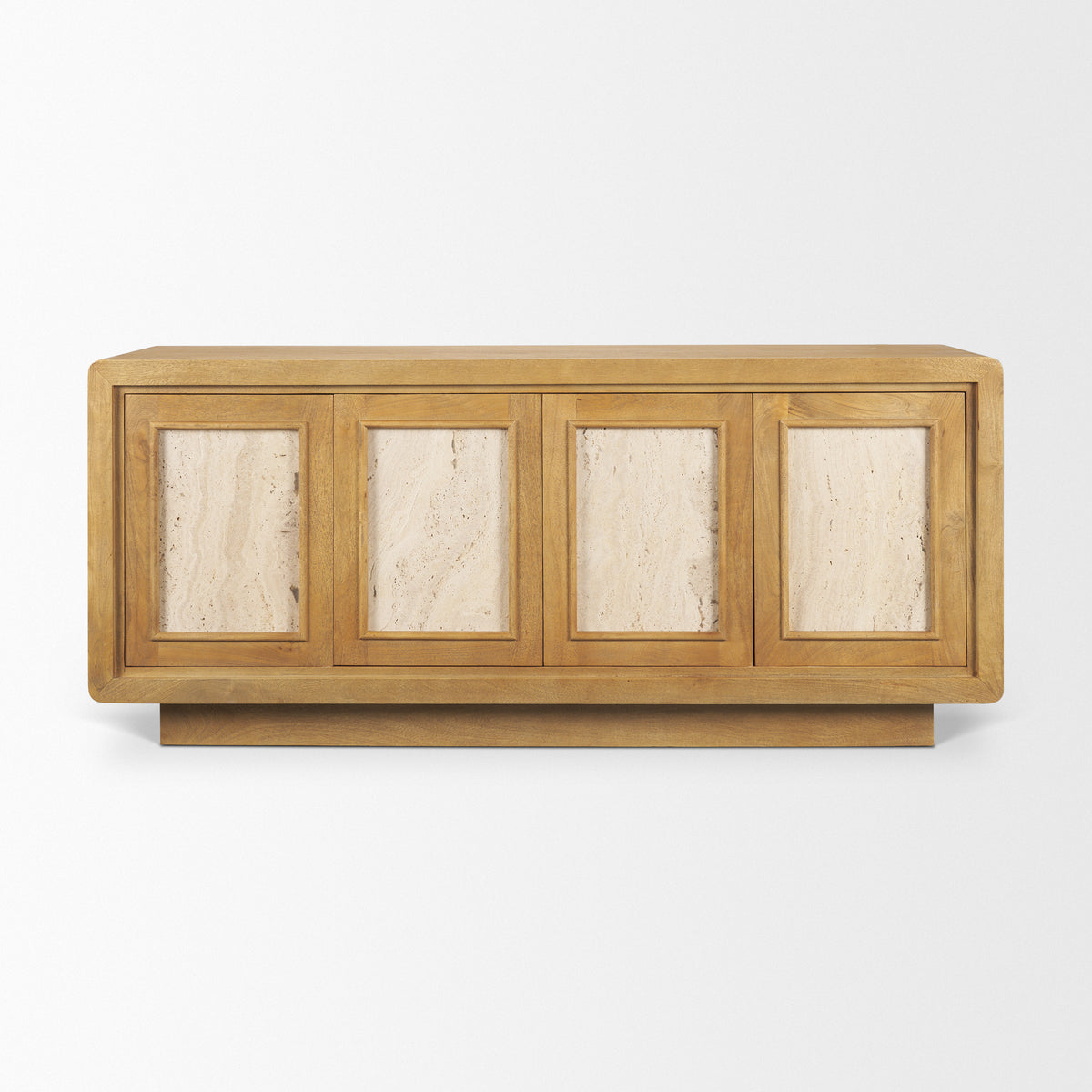Valterra Light Brown Wood w/ Travertine 4 Door Sideboard-Sideboards & Buffets-DECOROLALA