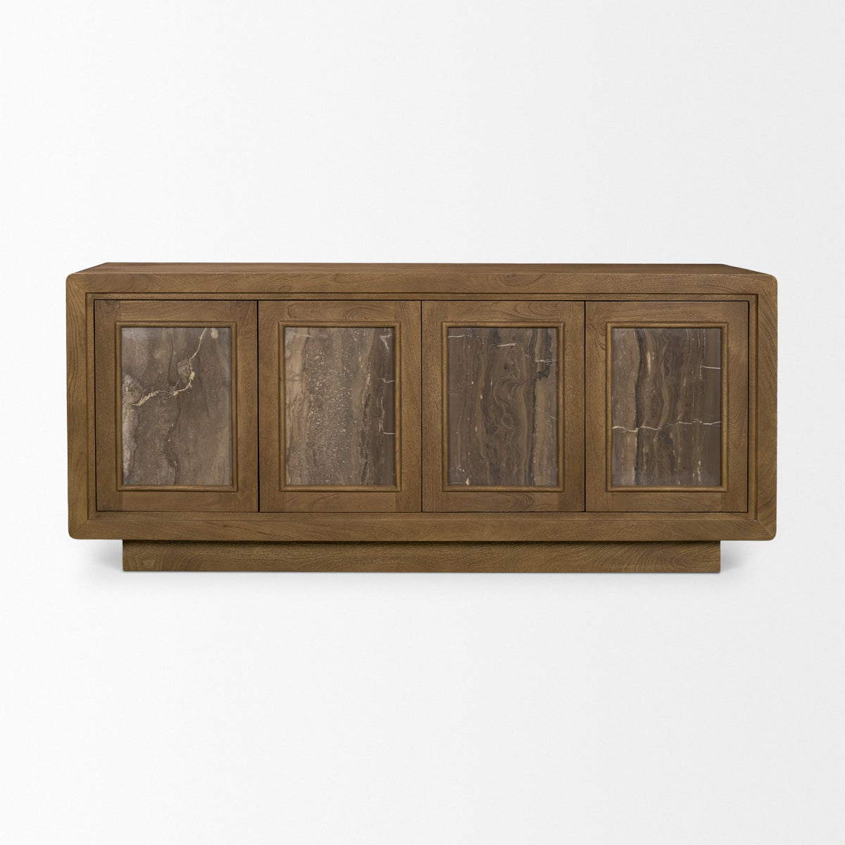 Valterra Light Brown Wood w/ Travertine 4 Door Sideboard-Sideboards & Buffets-DECOROLALA
