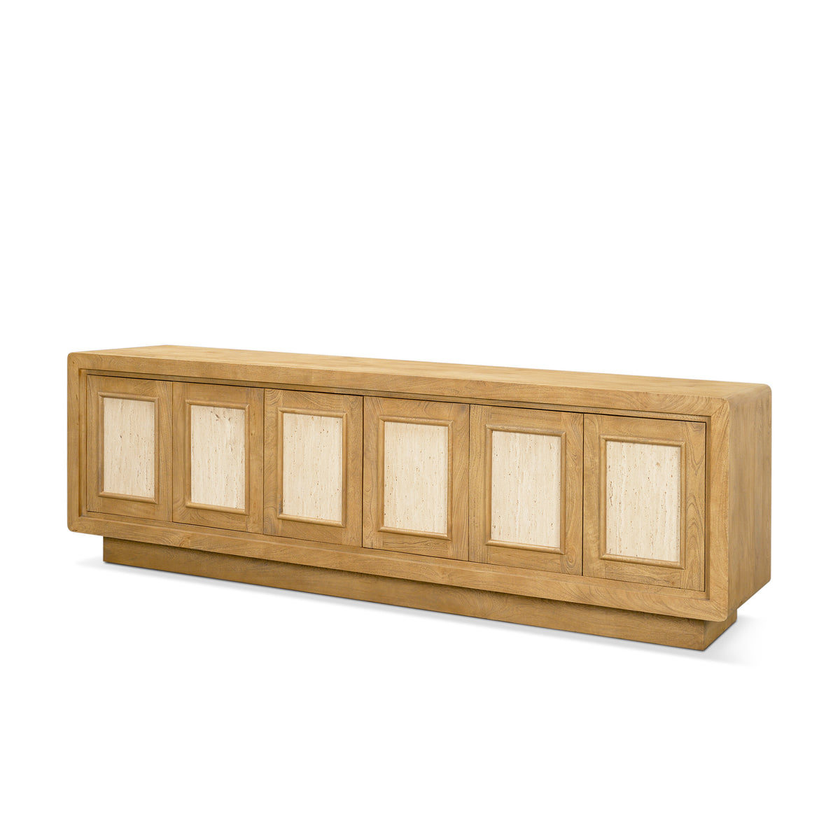 Valterra Light Brown Wood w/ Travertine 6 Door Media Console-Media Console-DECOROLALA