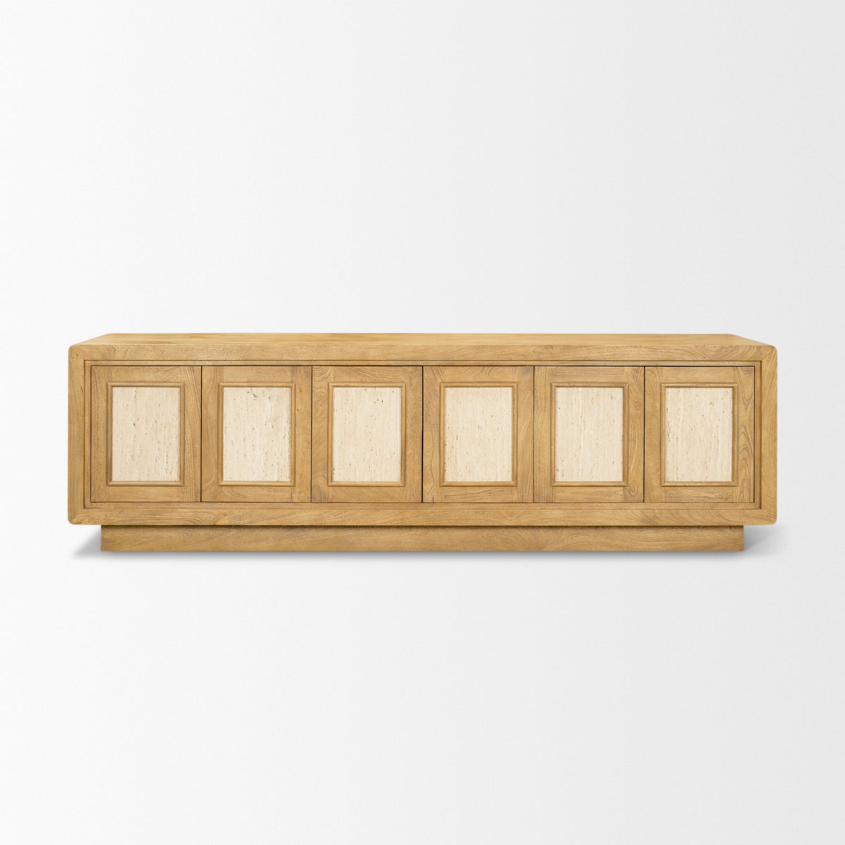Valterra Light Brown Wood w/ Travertine 6 Door Media Console-Media Console-DECOROLALA