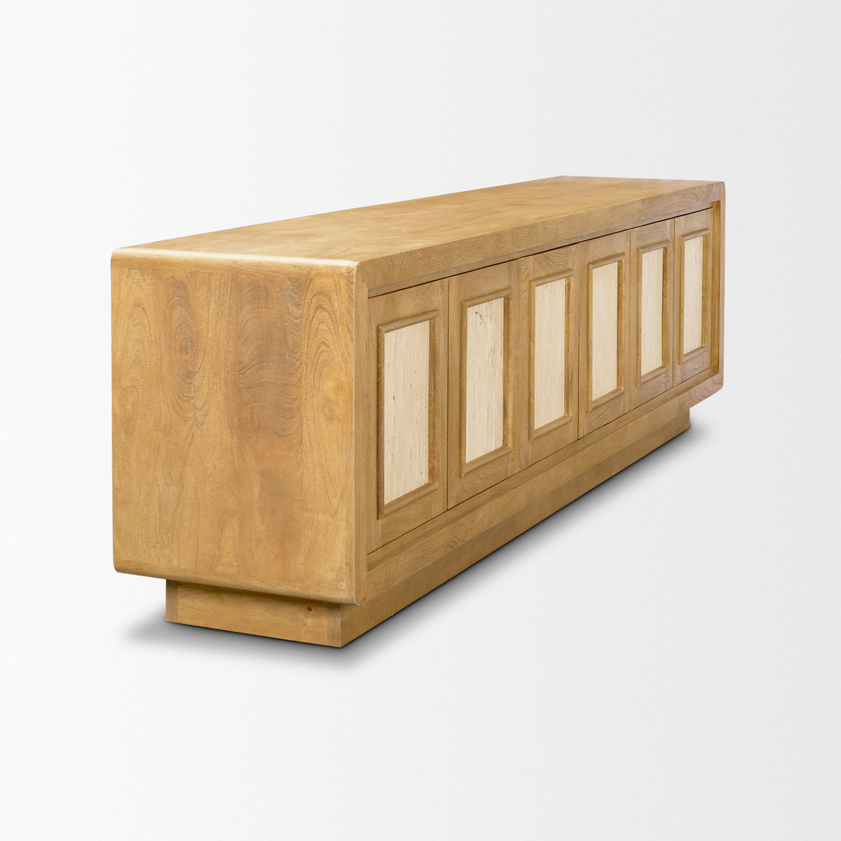 Valterra Light Brown Wood w/ Travertine 6 Door Media Console-Media Console-DECOROLALA