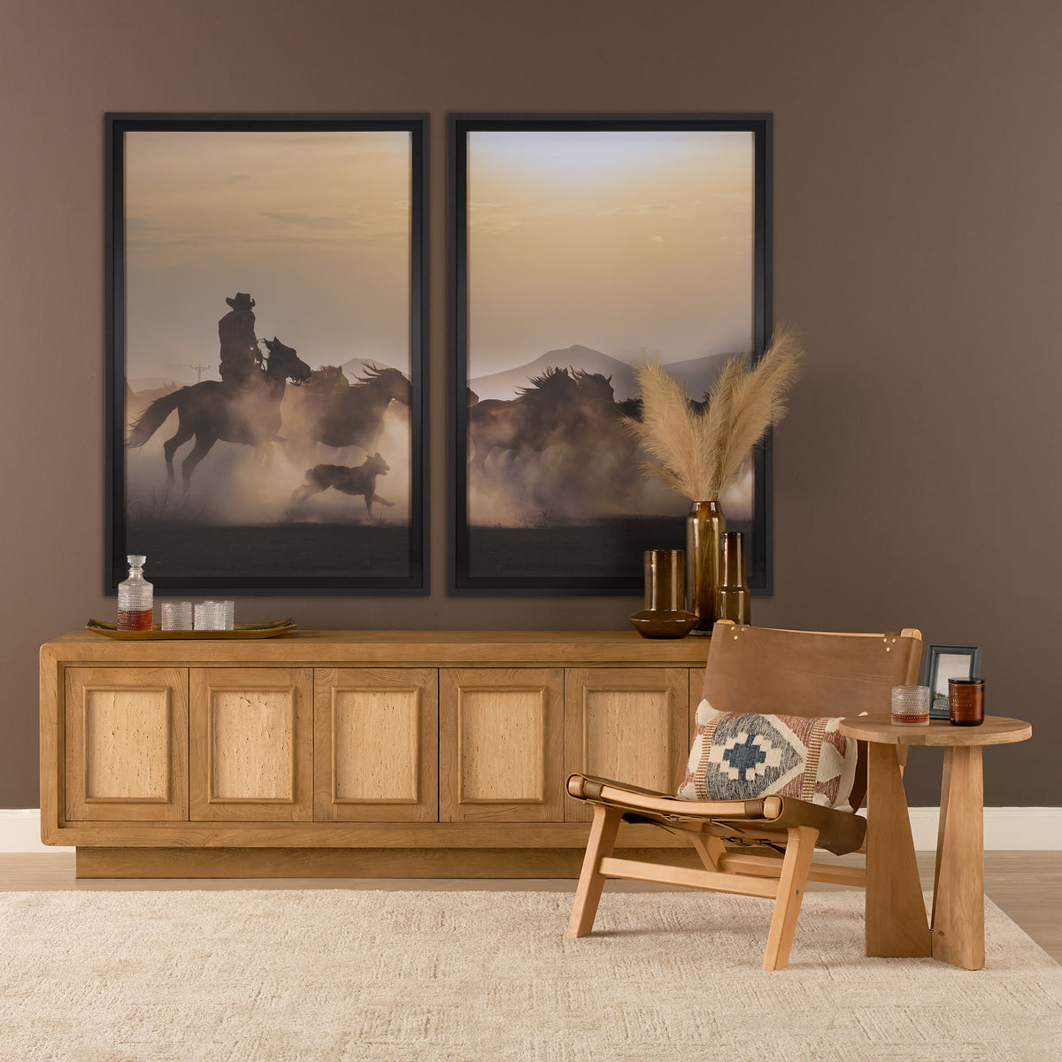 Valterra Light Brown Wood w/ Travertine 6 Door Media Console-Media Console-DECOROLALA