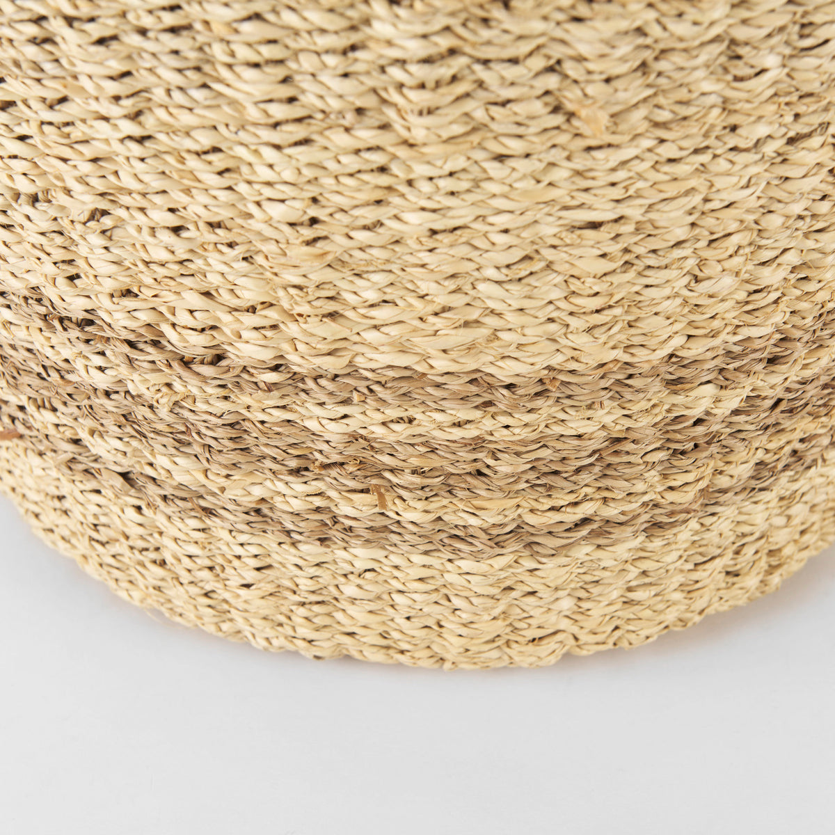 Vance 17.7L x 17.7W x 11.8H Light Brown Palm Leaf and Seagrass Round Basket W/ Handles-Decorative Baskets-DECOROLALA