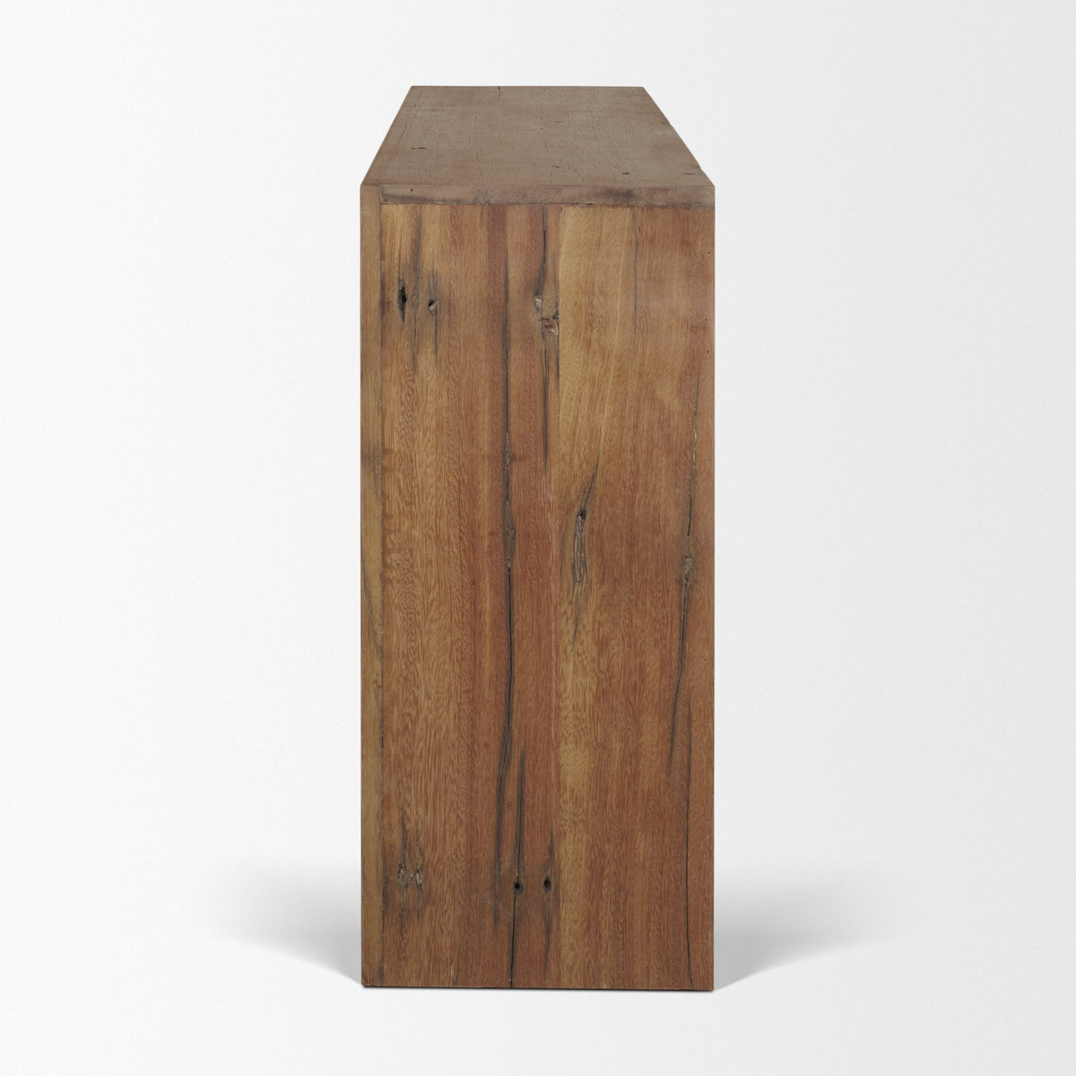 Vance Mid-Dark Brown Reclaimed Wood Rounded Console Table-Console Tables-DECOROLALA