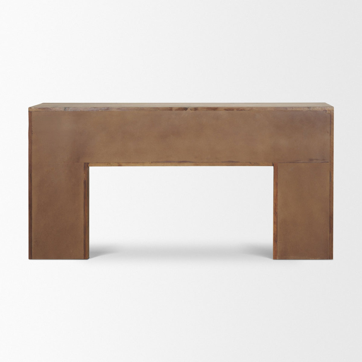 Vance Mid-Dark Brown Reclaimed Wood Rounded Console Table-Console Tables-DECOROLALA