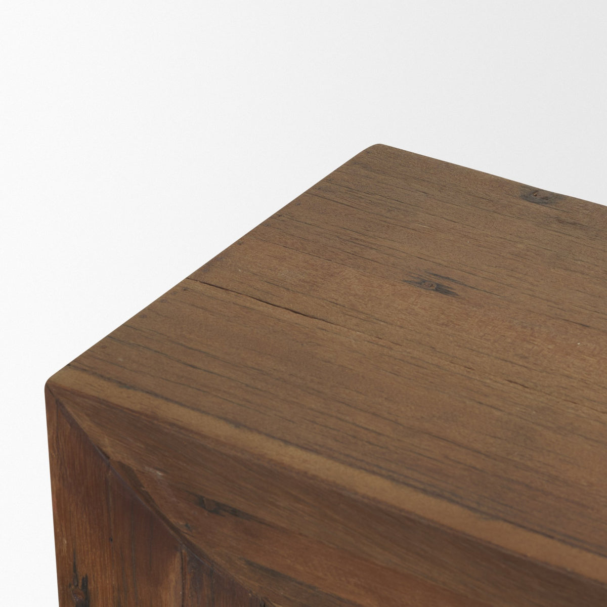 Vance Mid-Dark Brown Reclaimed Wood Rounded Console Table-Console Tables-DECOROLALA