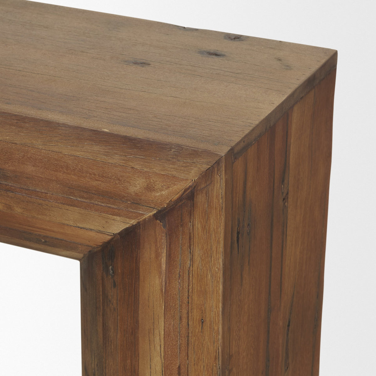 Vance Mid-Dark Brown Reclaimed Wood Rounded Console Table-Console Tables-DECOROLALA