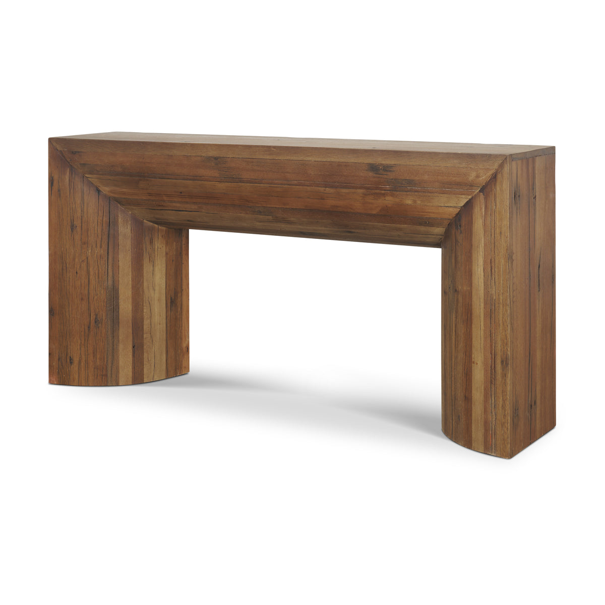 Vance Mid-Dark Brown Reclaimed Wood Rounded Console Table-Console Tables-DECOROLALA