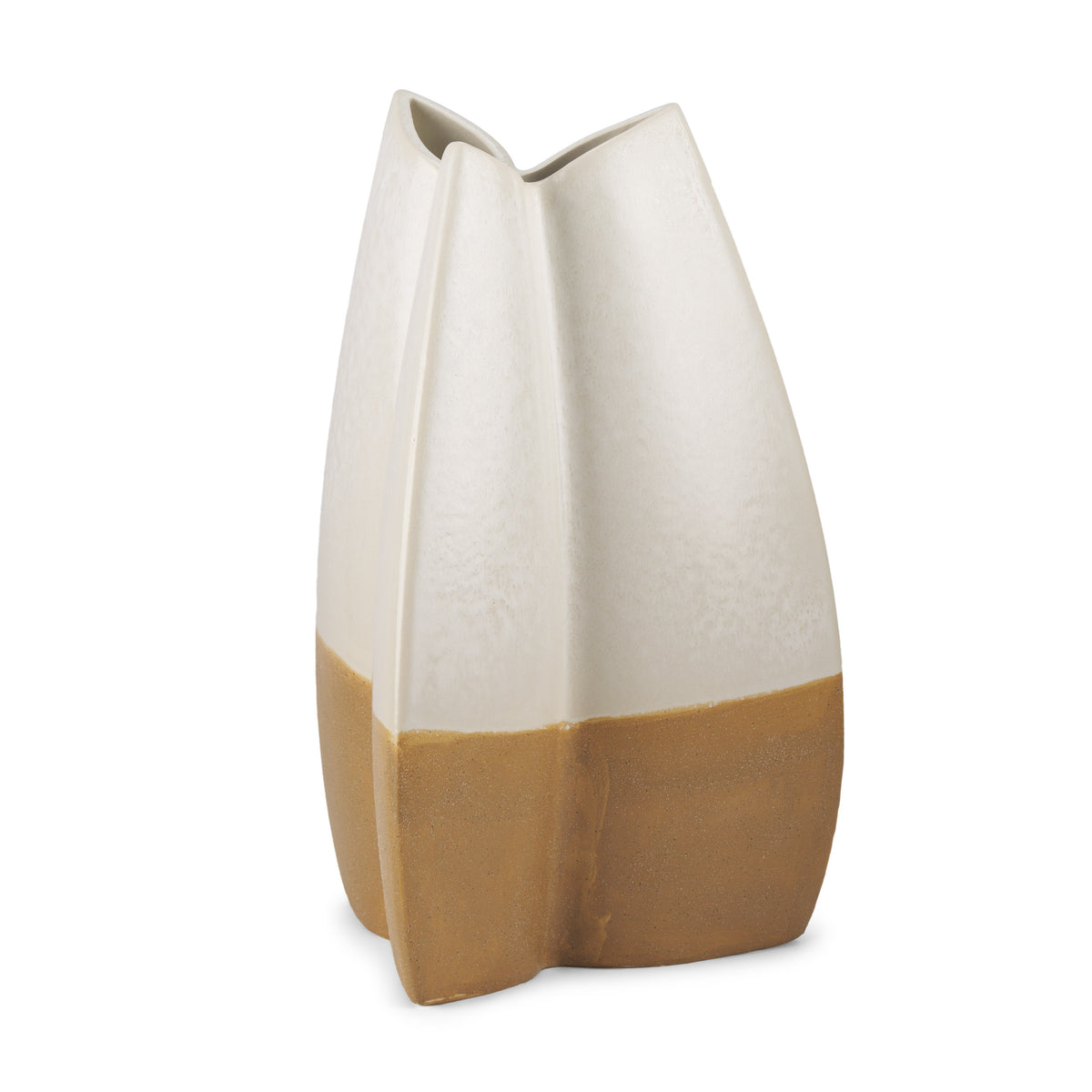 Vania Large Off White w/ Tan Textured Ceramic Vase-Vase-DECOROLALA