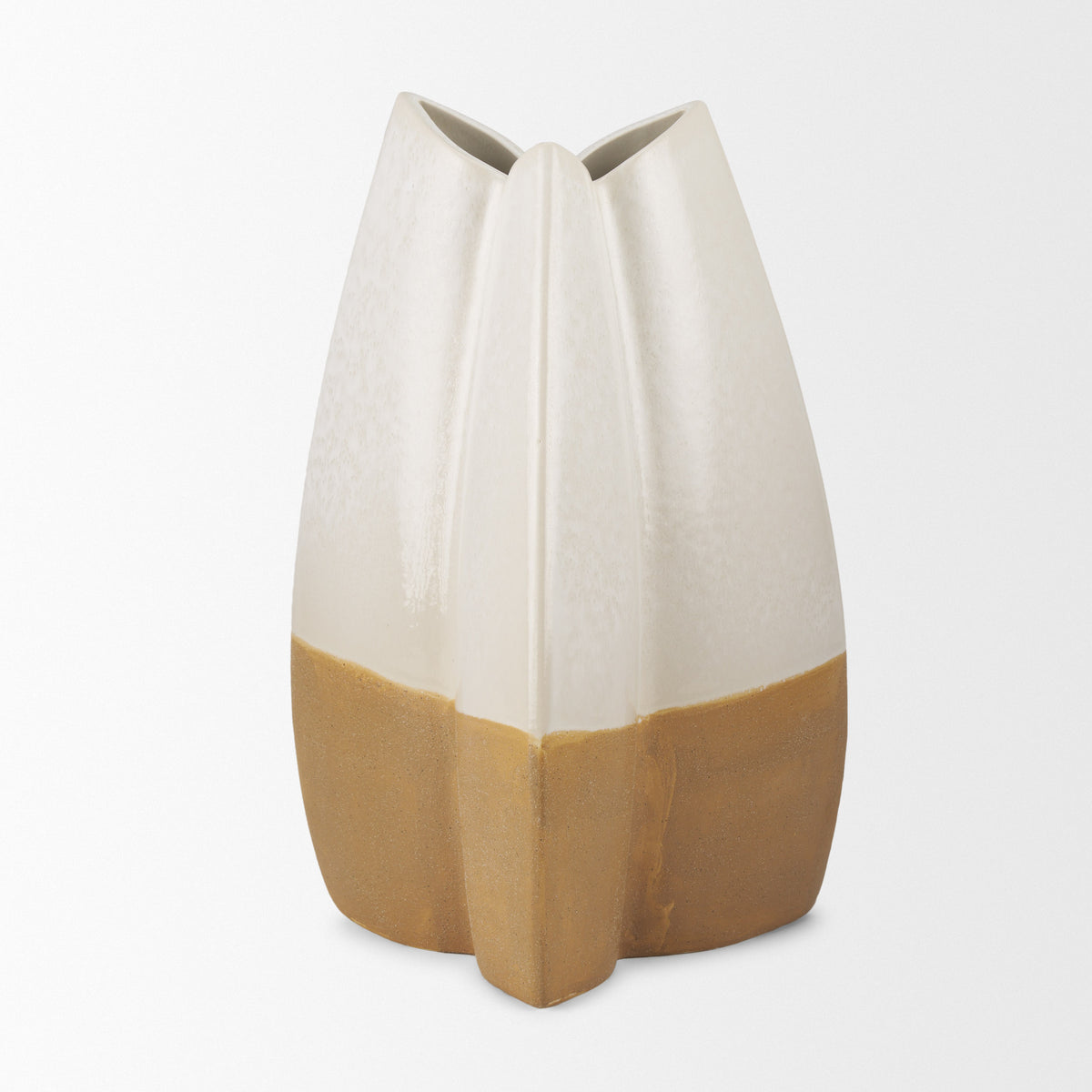 Vania Large Off White w/ Tan Textured Ceramic Vase-Vase-DECOROLALA