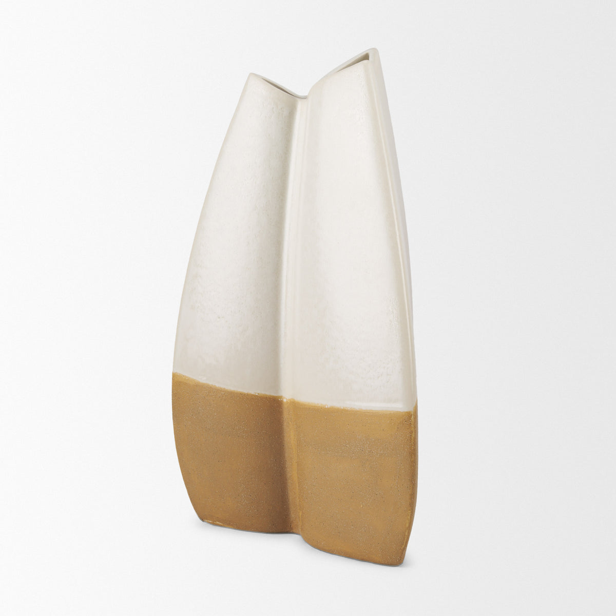 Vania Large Off White w/ Tan Textured Ceramic Vase-Vase-DECOROLALA