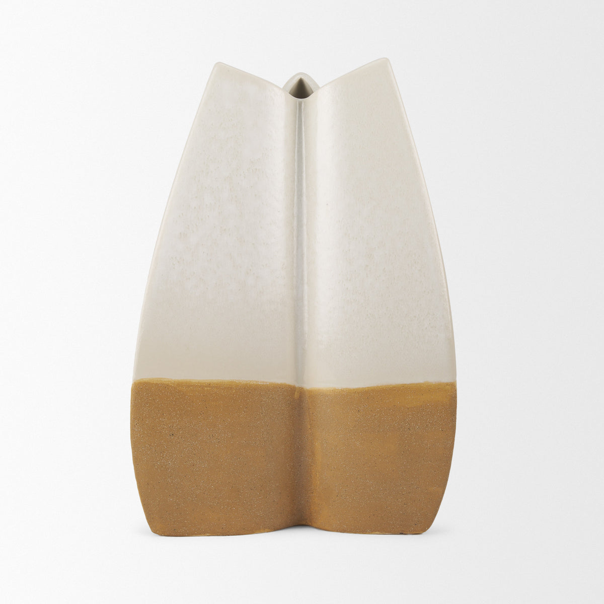 Vania Large Off White w/ Tan Textured Ceramic Vase-Vase-DECOROLALA