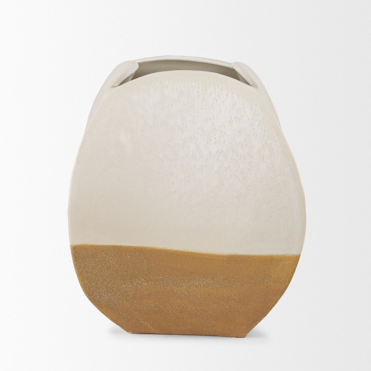 Vania Short Off White w/ Tan Textured Ceramic Vase-Vase-DECOROLALA