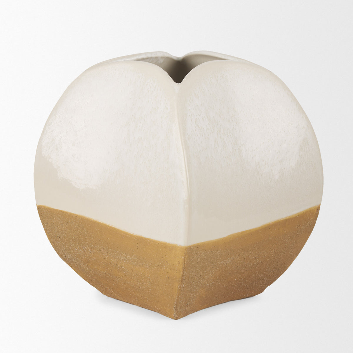 Vania Short Off White w/ Tan Textured Ceramic Vase-Vase-DECOROLALA