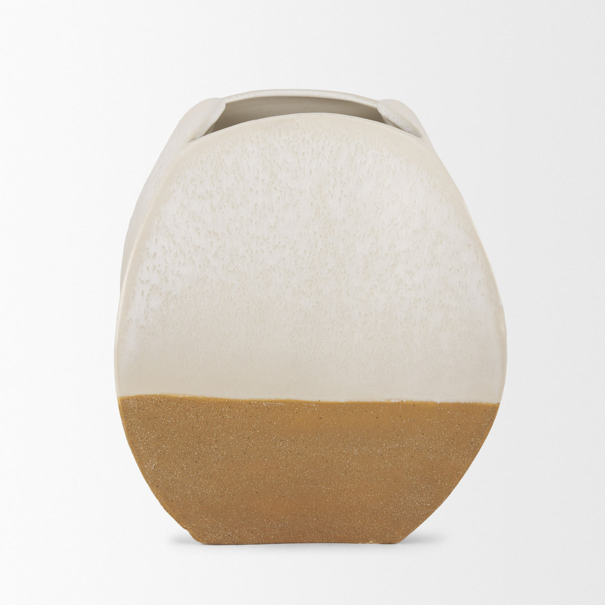 Vania Short Off White w/ Tan Textured Ceramic Vase-Vase-DECOROLALA