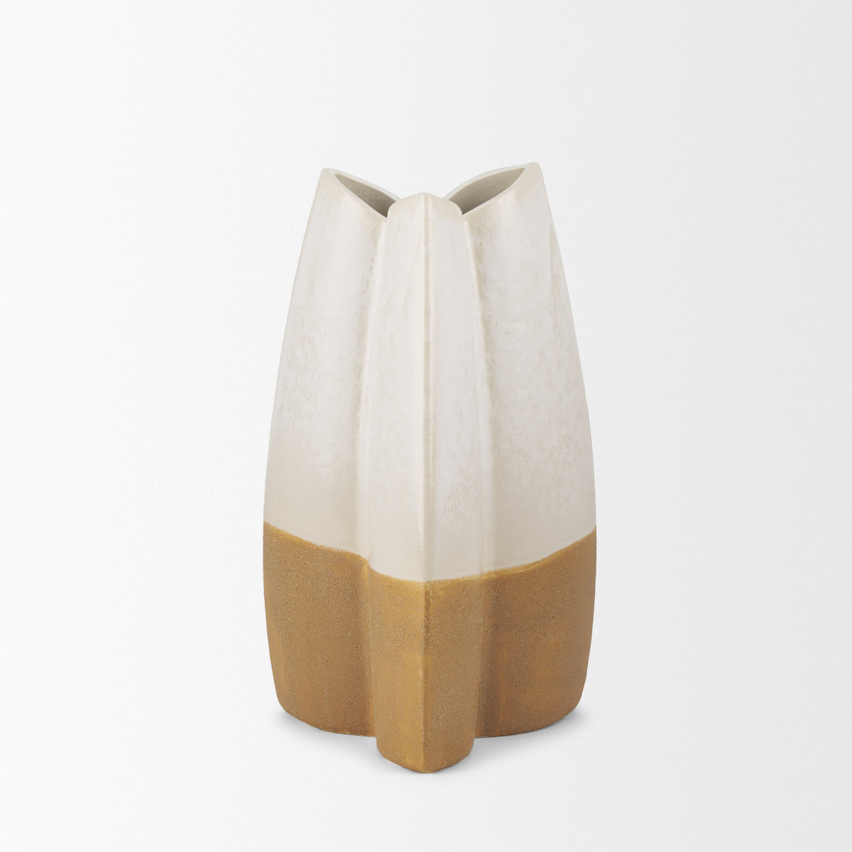 Vania Small Off White w/ Tan Textured Ceramic Vase-Vase-DECOROLALA