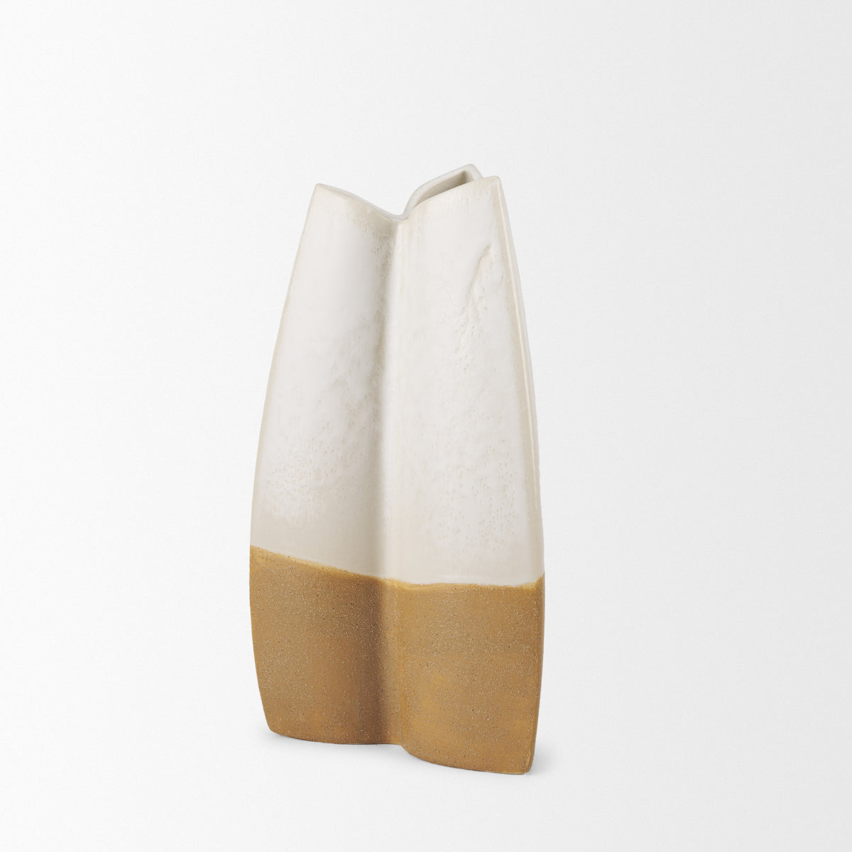 Vania Small Off White w/ Tan Textured Ceramic Vase-Vase-DECOROLALA
