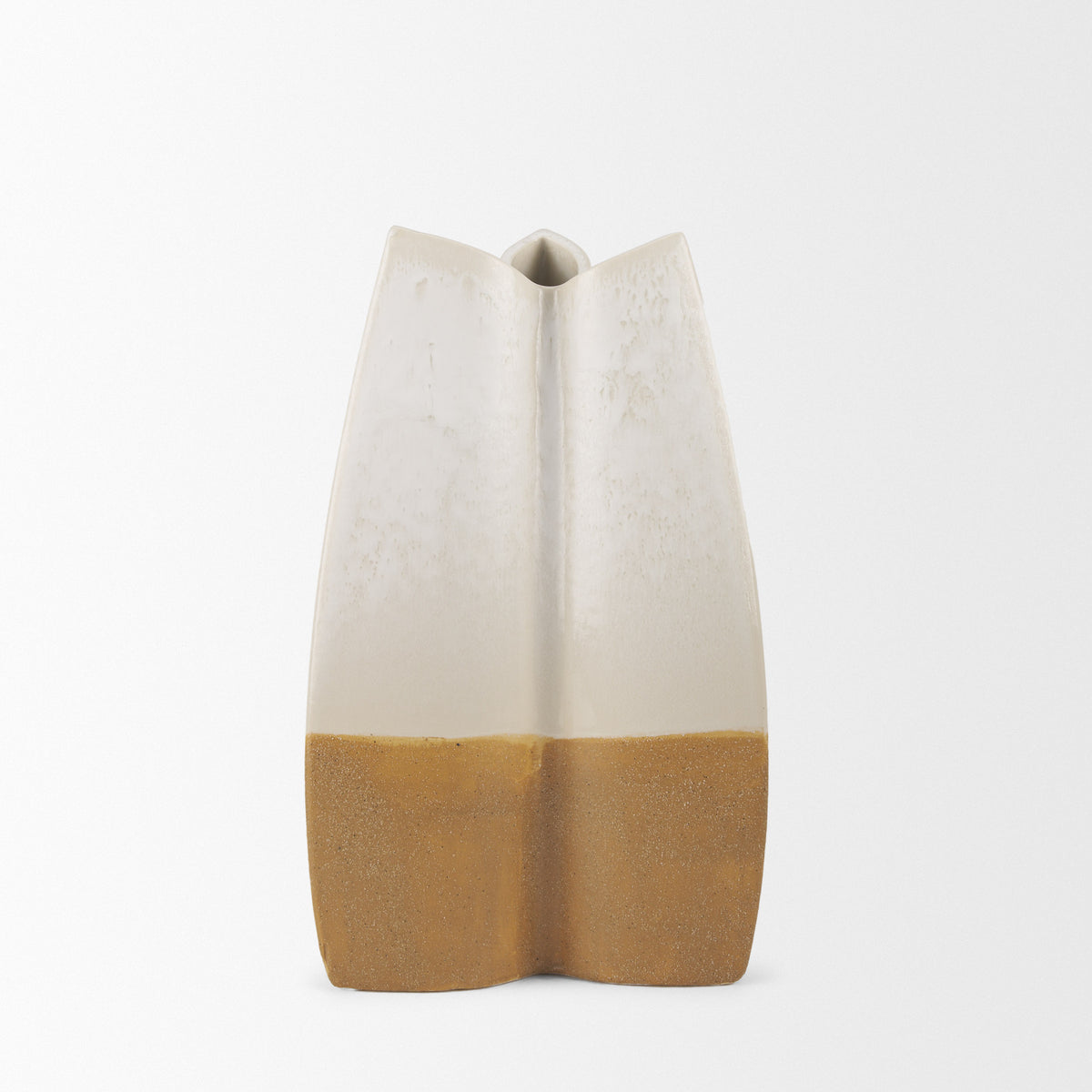 Vania Small Off White w/ Tan Textured Ceramic Vase-Vase-DECOROLALA
