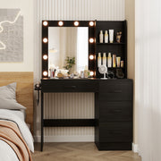 Vanity Desk with 3-Color Lights and Power Outlets-Black-Makeup Vanities-DECOROLALA