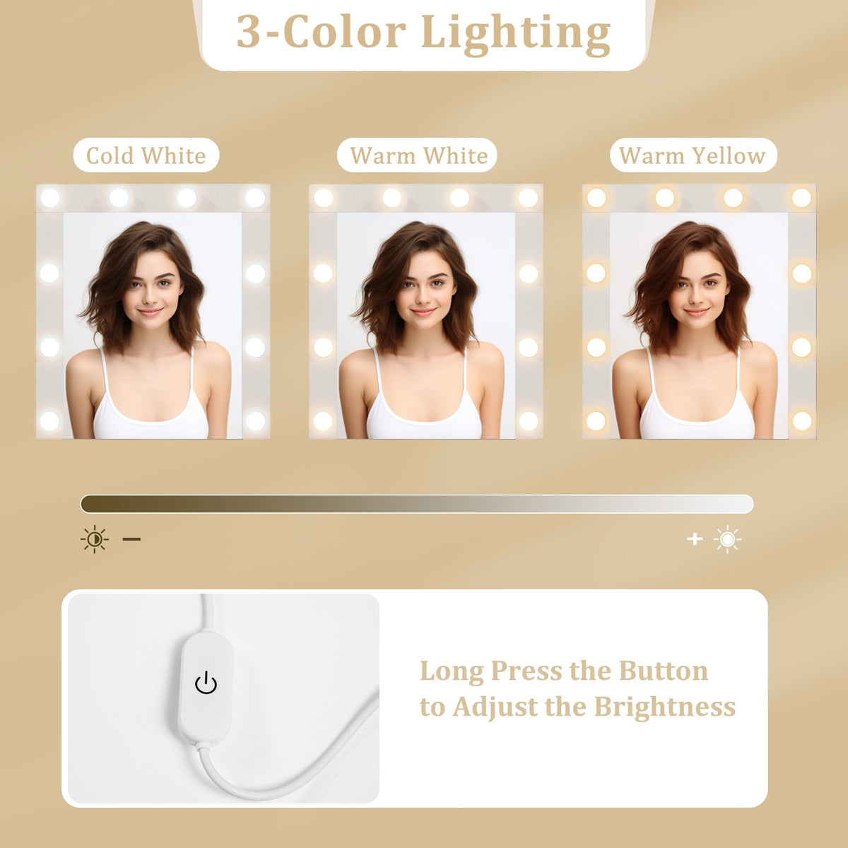 Vanity Desk with 3-Color Lights and Power Outlets-White-Makeup Vanities-DECOROLALA